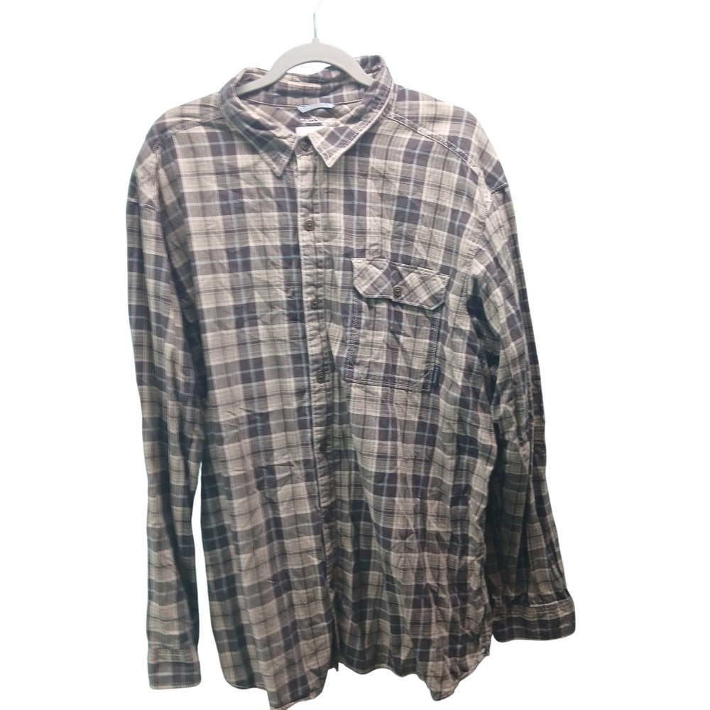 Columbia Mens XXL Plaid Button Down Shirt Grey Brown Long Sleeve Cotton Gorpcore